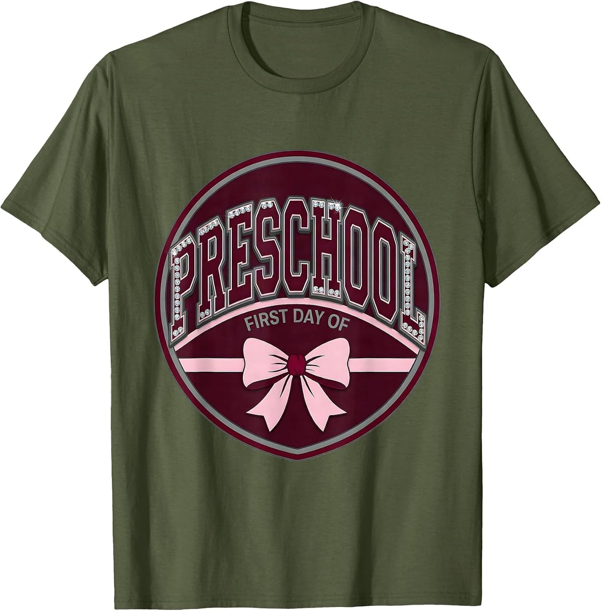 Men's First Day Of Preschool Cute Bow Back To School Girl Teacher T-Shirt - Olive Green
