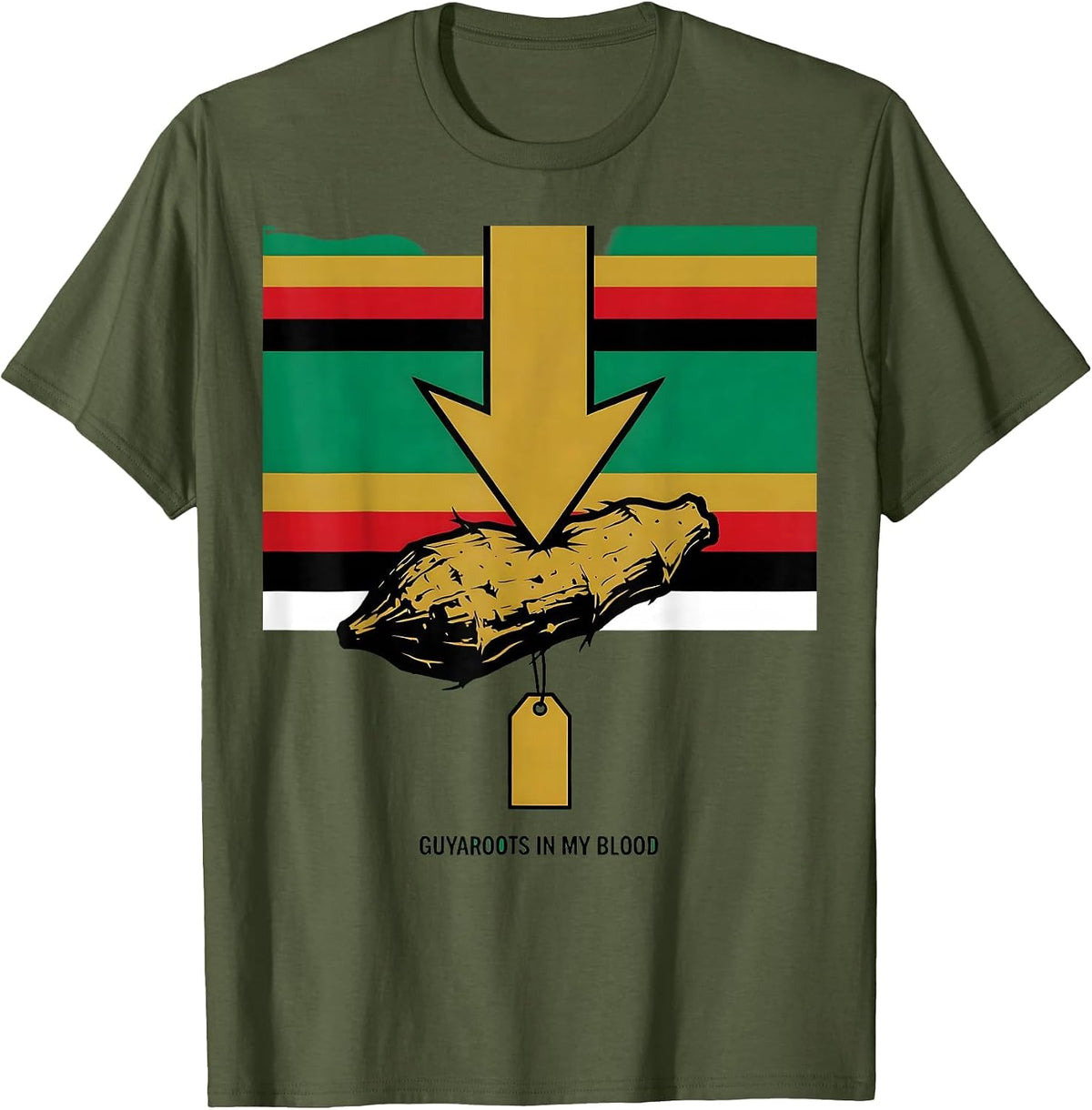 Men's GuyaRoots In My Blood Patriotic Guyanese Diaspora Pride T-Shirt - Olive Green