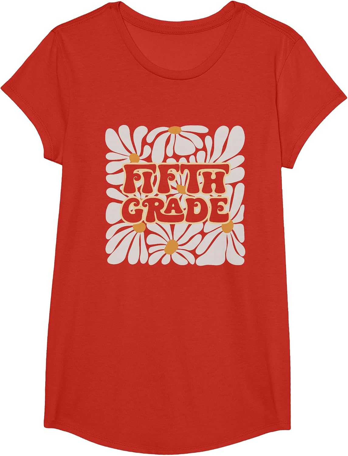 Retro Flower Power Squared Fifth 5th Grade Back to School T-Shirt - Girls Red