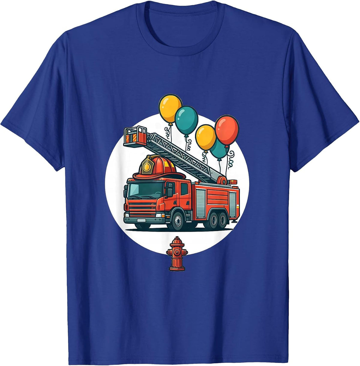Men's Sealed Fire Truck Firefighter Helmet Birthday Balloon Badge T-Shirt - Royal Blue