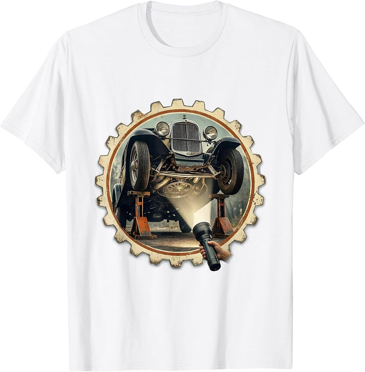 Men's Teach Kids to Change Oil Mechanic Graphic Tee T-Shirt - White
