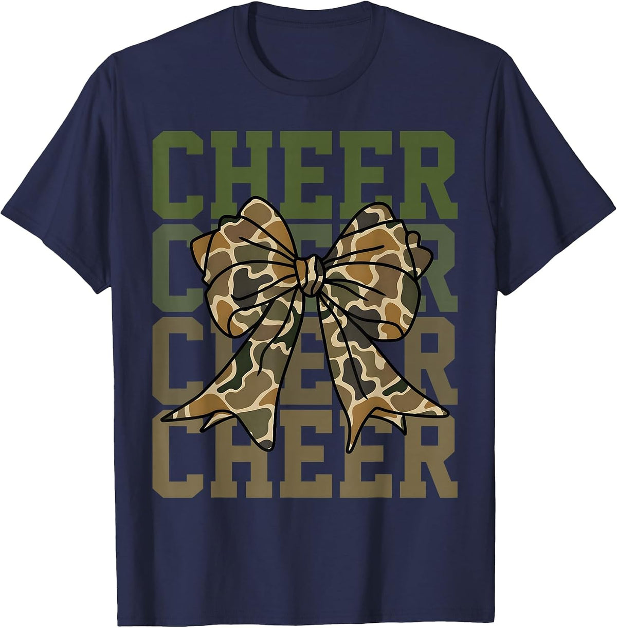 Camo Coquette Cheer Bow Sport Camouflage Cheerleader Team T-Shirt - Navy Blue