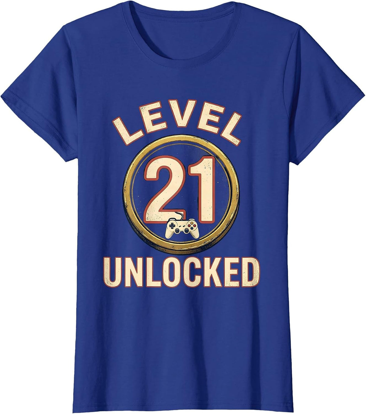 Women's Level 21 Unlocked Vintage Gamer Birthday Milestone T-Shirt - Royal Blue