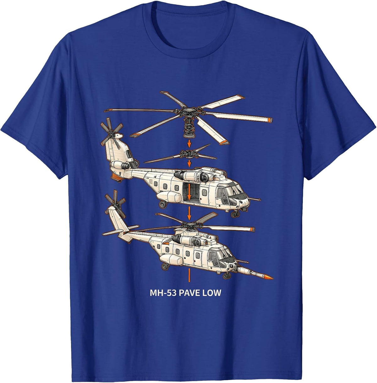 MH-53 Pave Low Military Helicopter Veteran Tribute Pilot T-Shirt - Royal Blue