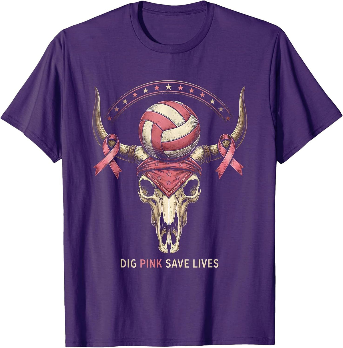 Dig Pink Save Lives Volleyball Awareness Design T-Shirt - Purple