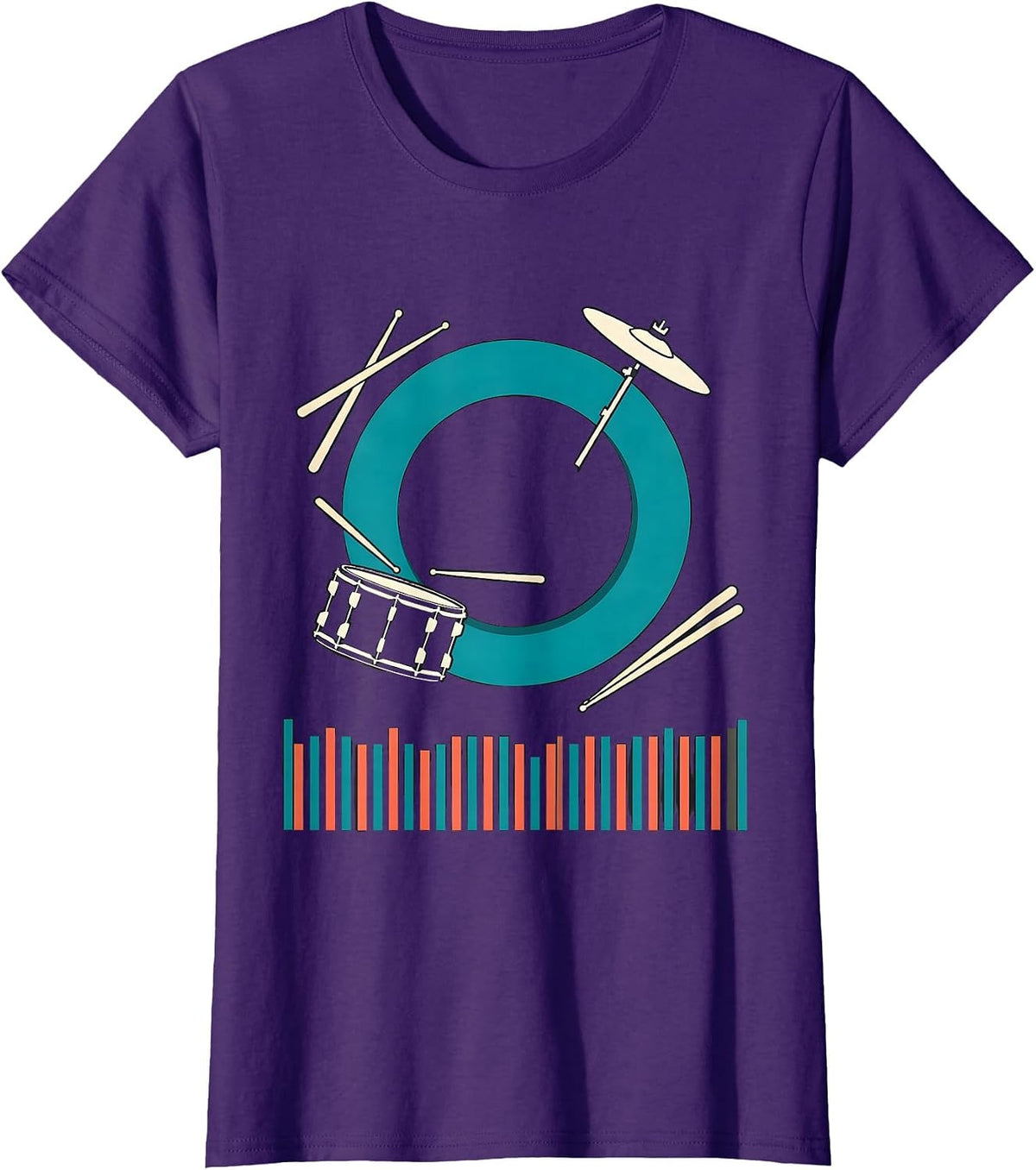 Women's Drum Kit Orbit Flat Vector Drummer Humor T-Shirt - Purple