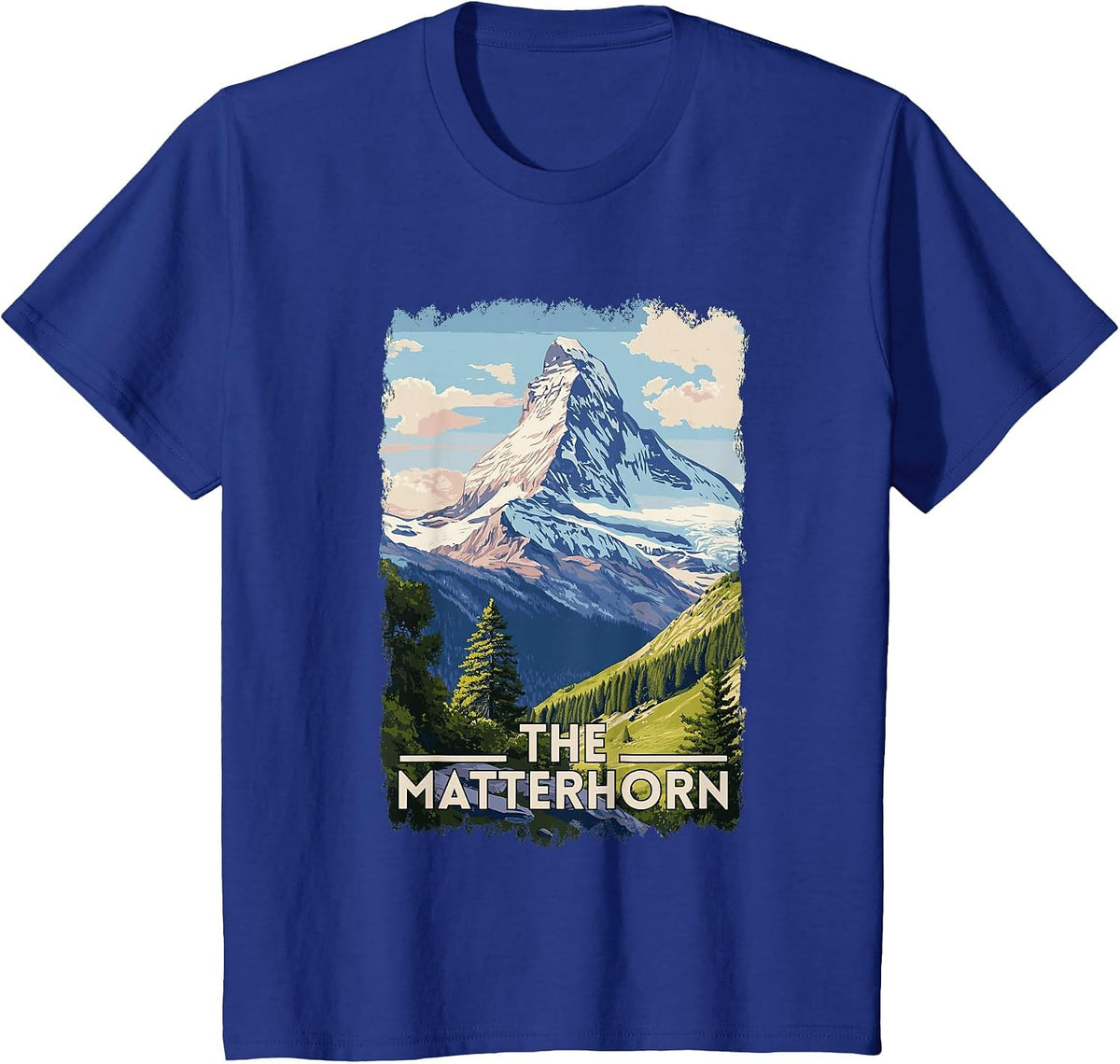 The Matterhorn Switzerland Italy Swiss Alps Retro Skiing T-Shirt - Royal Blue