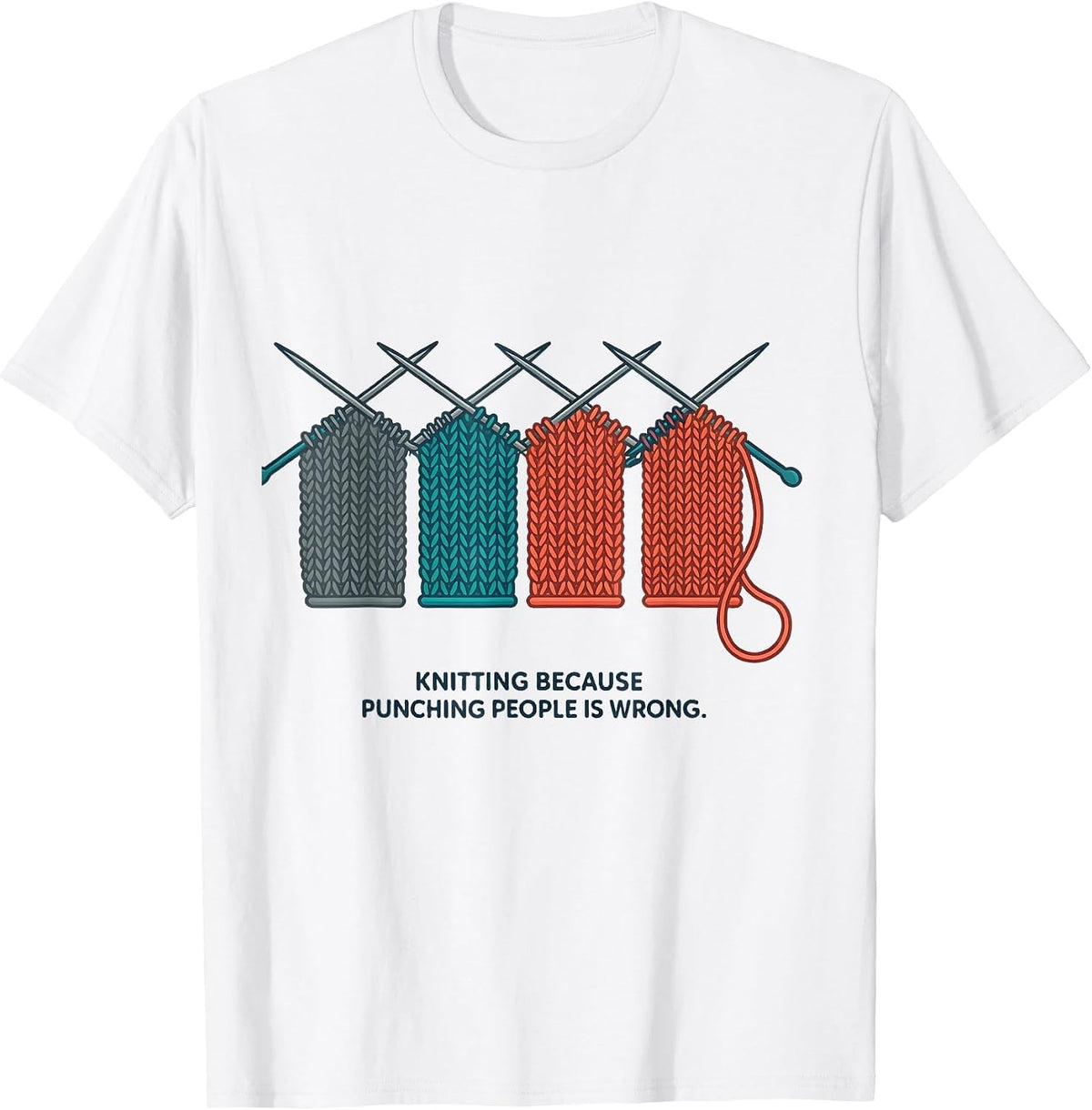 Men's Knitting Because Punching People Is Wrong Funny T-Shirt - White