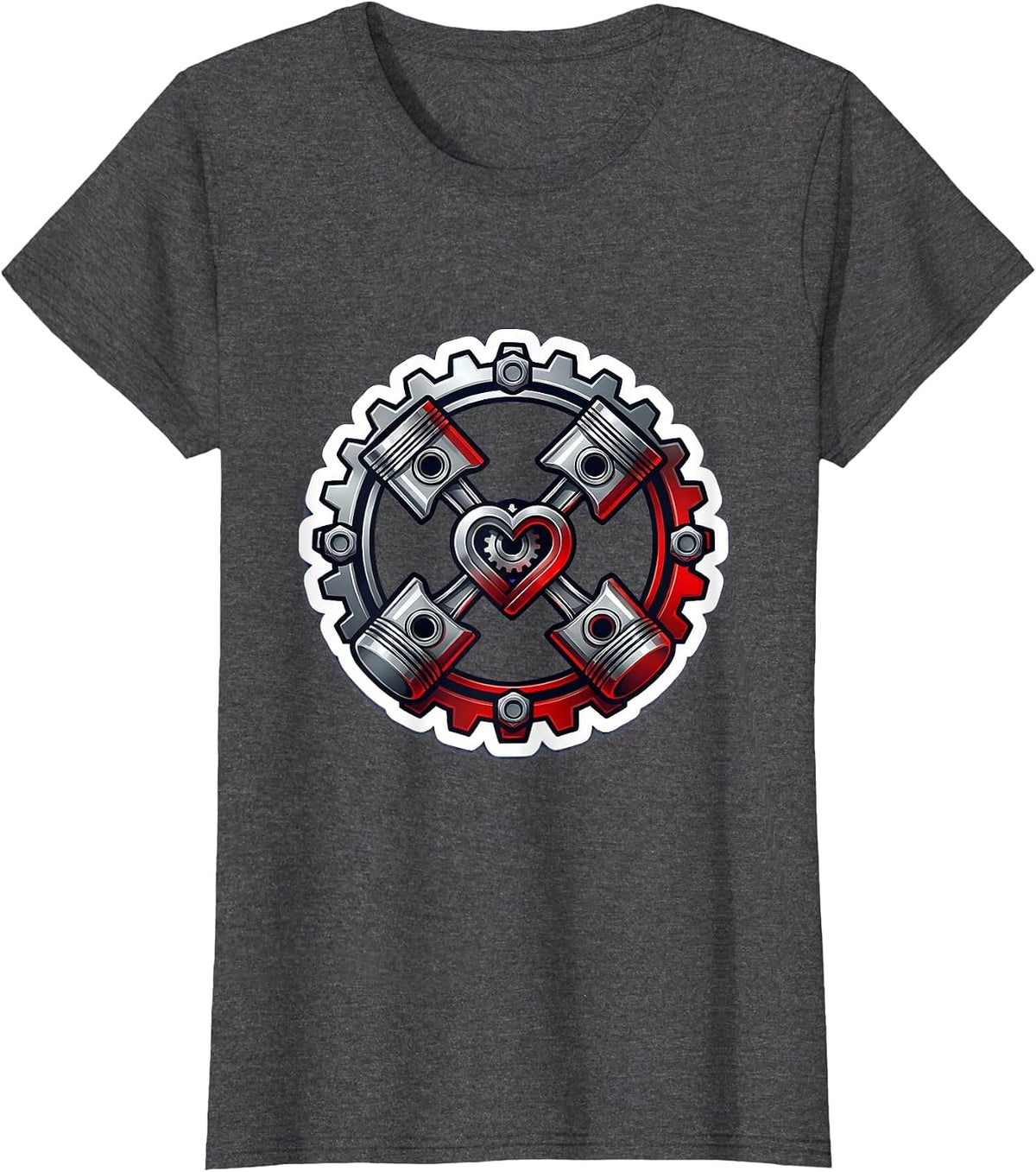 Women's Engine Piston Mechanical Heart Car Graphic T-Shirt - Dark Heather Grey