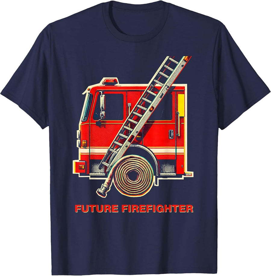 Future Firefighter Playful Fire Truck Toddler Kids Birthday T-Shirt - Navy Blue