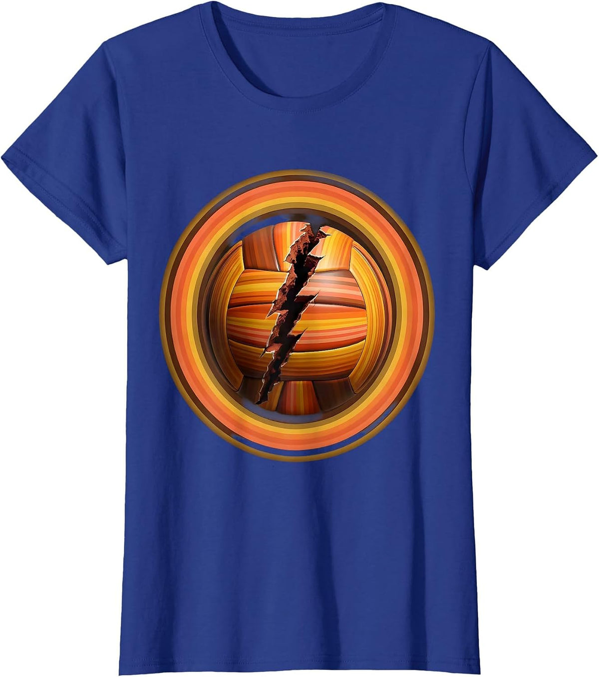 Women's Volleyball Lightning Bolt Crack Graphic T-Shirt - Royal Blue