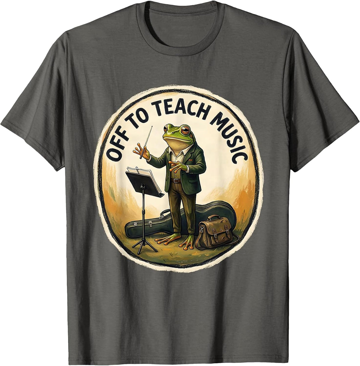 Off To Teach Music Funny Frog Music Teacher Back To School T-Shirt - Asphalt Grey