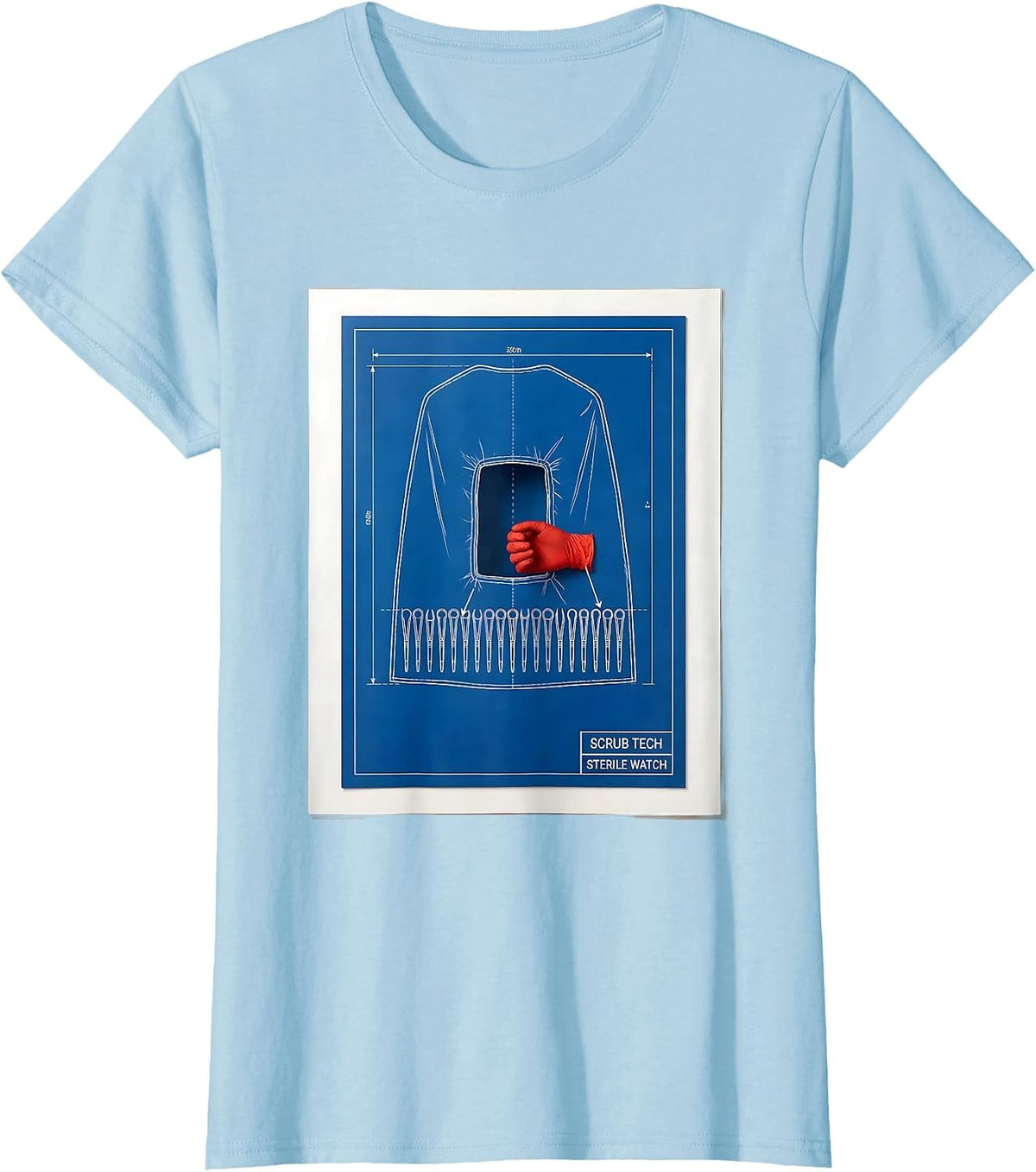 Scrub Tech Sterile Watch Technical Blueprint Surgical Tech T-Shirt - Baby Blue