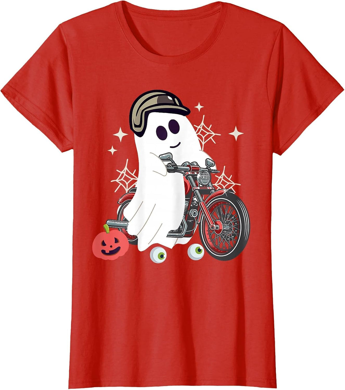 Classic Motorcycle Biker Halloween Ghost T-Shirt - Red