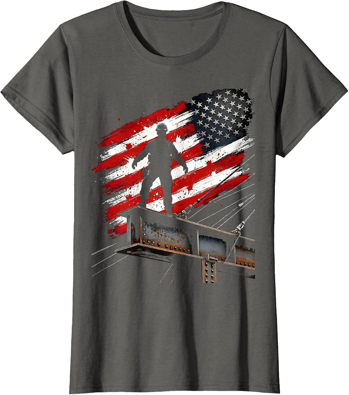 Women's Steelworker Silhouette on Bridge Beam American T-Shirt - Asphalt Grey