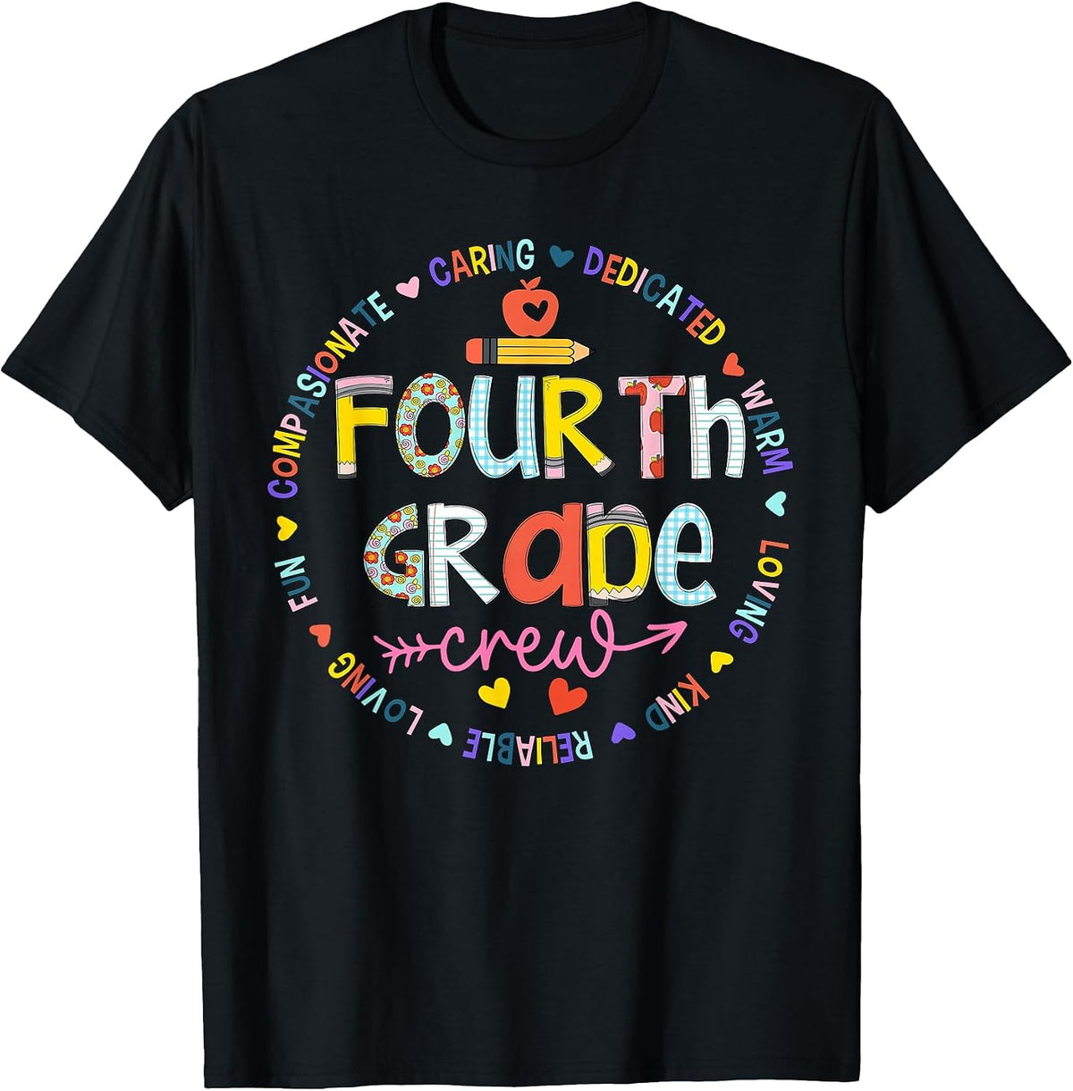 Team Fourth Grade Crew Back to School 4th Grade Teacher T-Shirt - Black