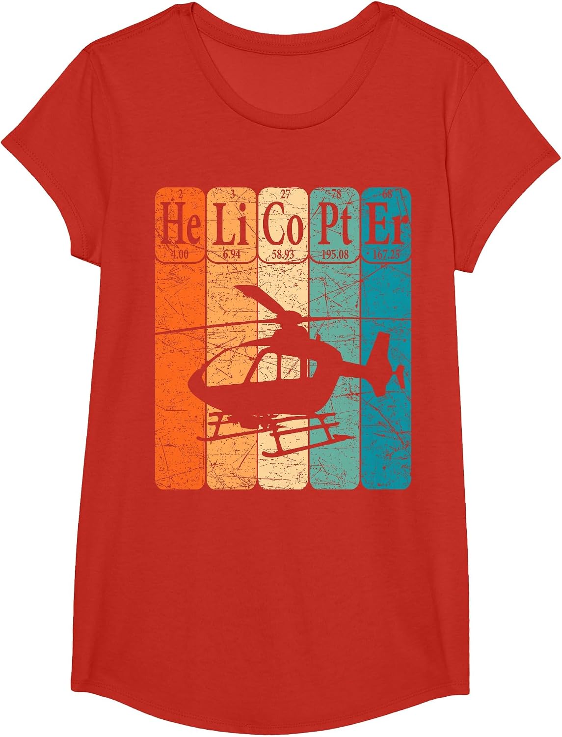 Helicopter Periodic Table Elements Aviation Helicopter Pilot T-Shirt - Girls Red