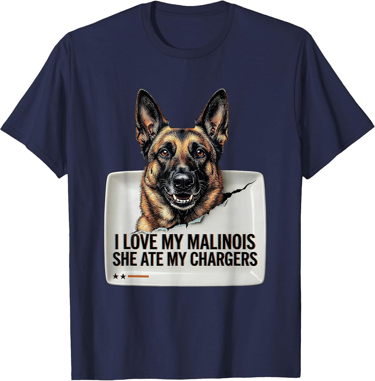 Men's I Love My Malinois, She Ate My Chargers Belgian Malinois Mom T-Shirt - Navy Blue