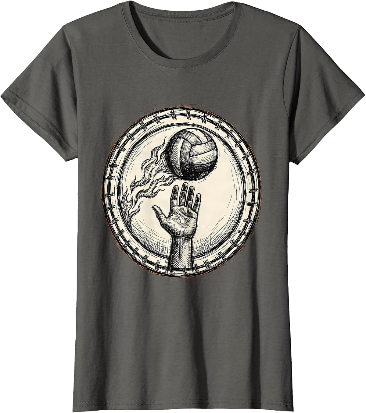 Women's Volleyball Mom Flaming Serve Graphic Design T-Shirt - Asphalt Grey