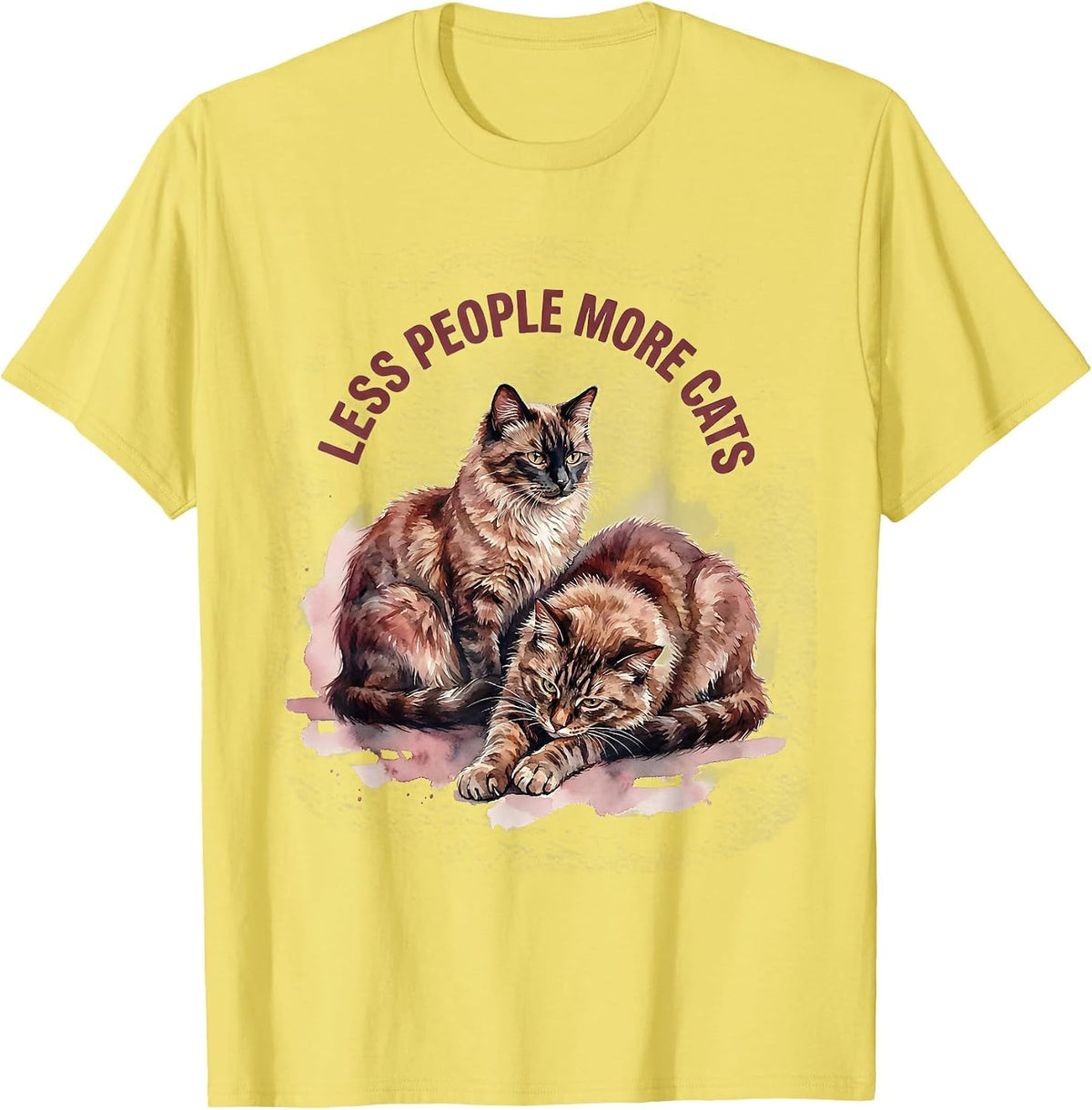 Men's Less People More Cats Funny Cat Lover Design T-Shirt - Lemon Yellow