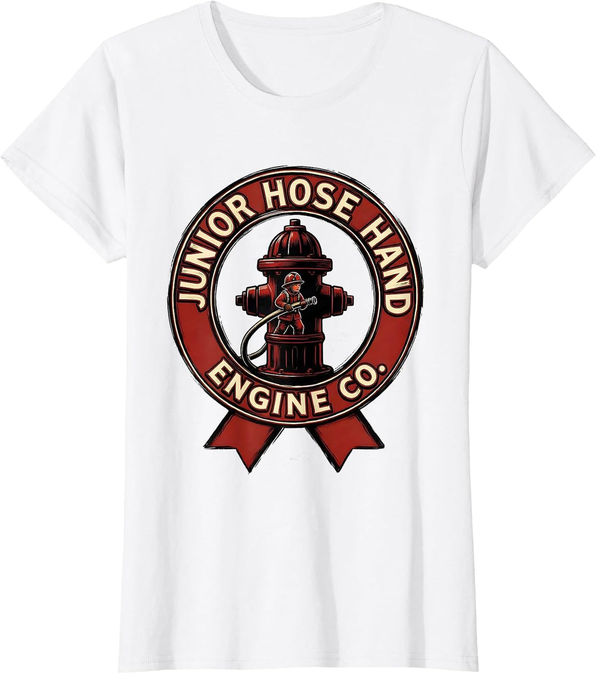 Women's Junior Hose Hand, Engine Co. Cute Firefighter Toddler Boy T-Shirt - White