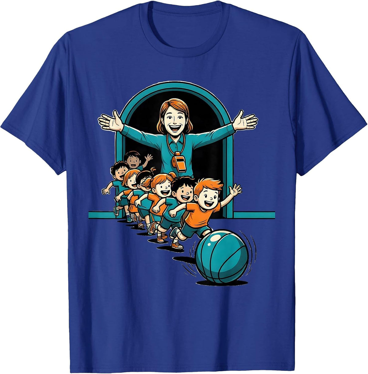 PE Teacher Skipping Line Cartoon Back To School Humor T-Shirt - Royal Blue