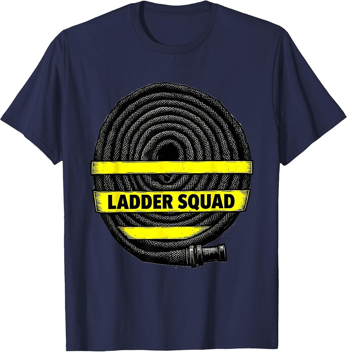 Ladder Squad Linocut Firefighter Fire Department Badge Pride T-Shirt - Navy Blue