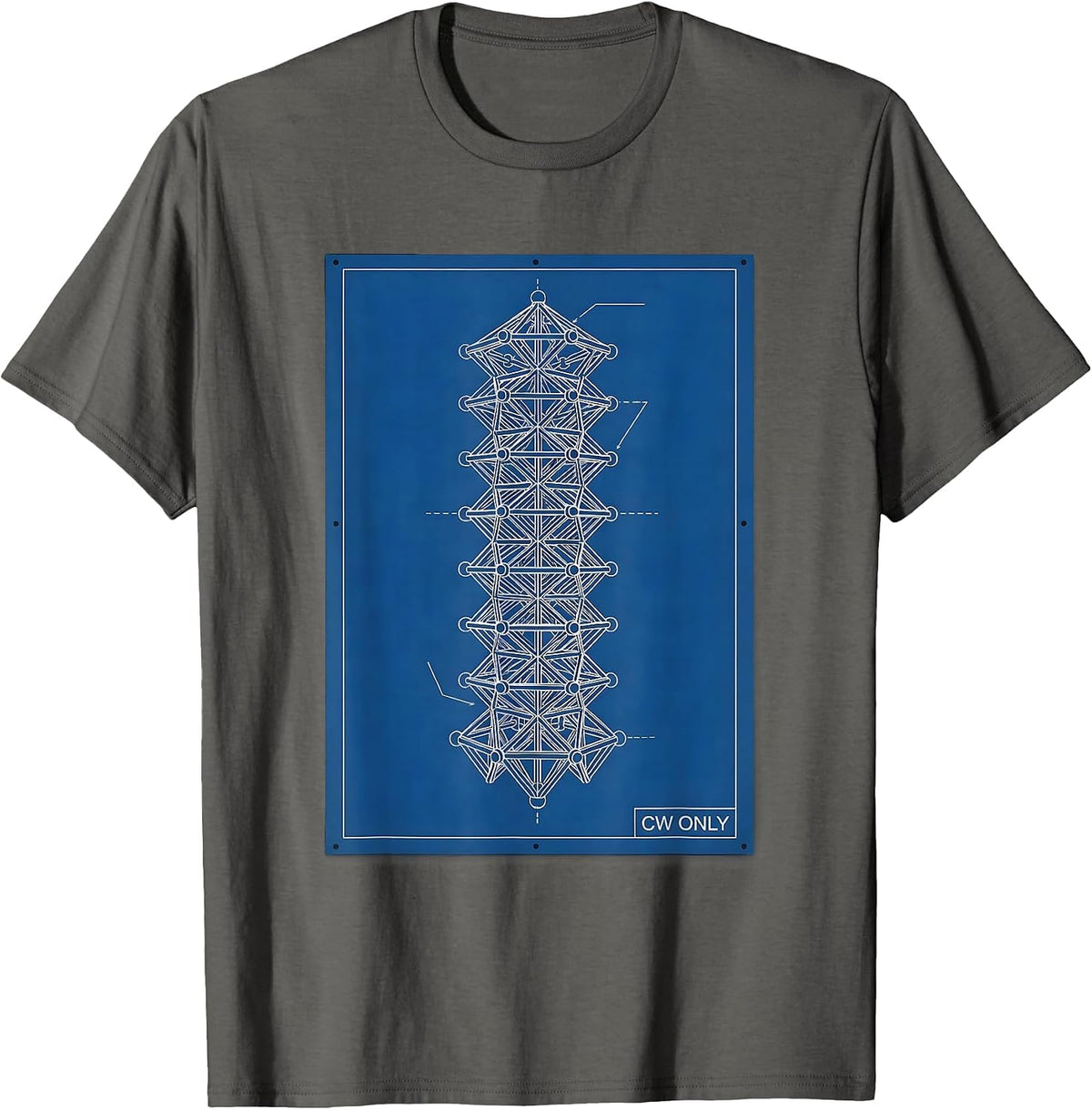 CW Only Technical Blueprint Ham Radio Operator Nerdy Humor T-Shirt - Asphalt Grey