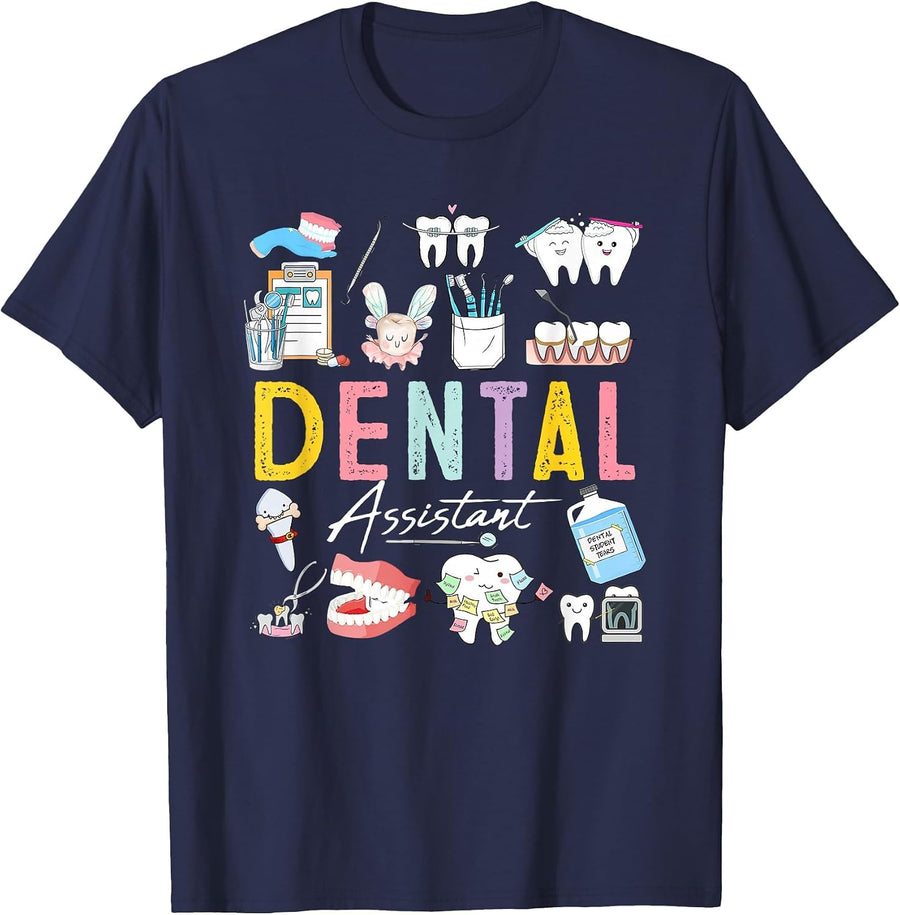 Dental Assistant Cute Tooth Dental Squad Dentists Hygienists T-Shirt - Navy Blue