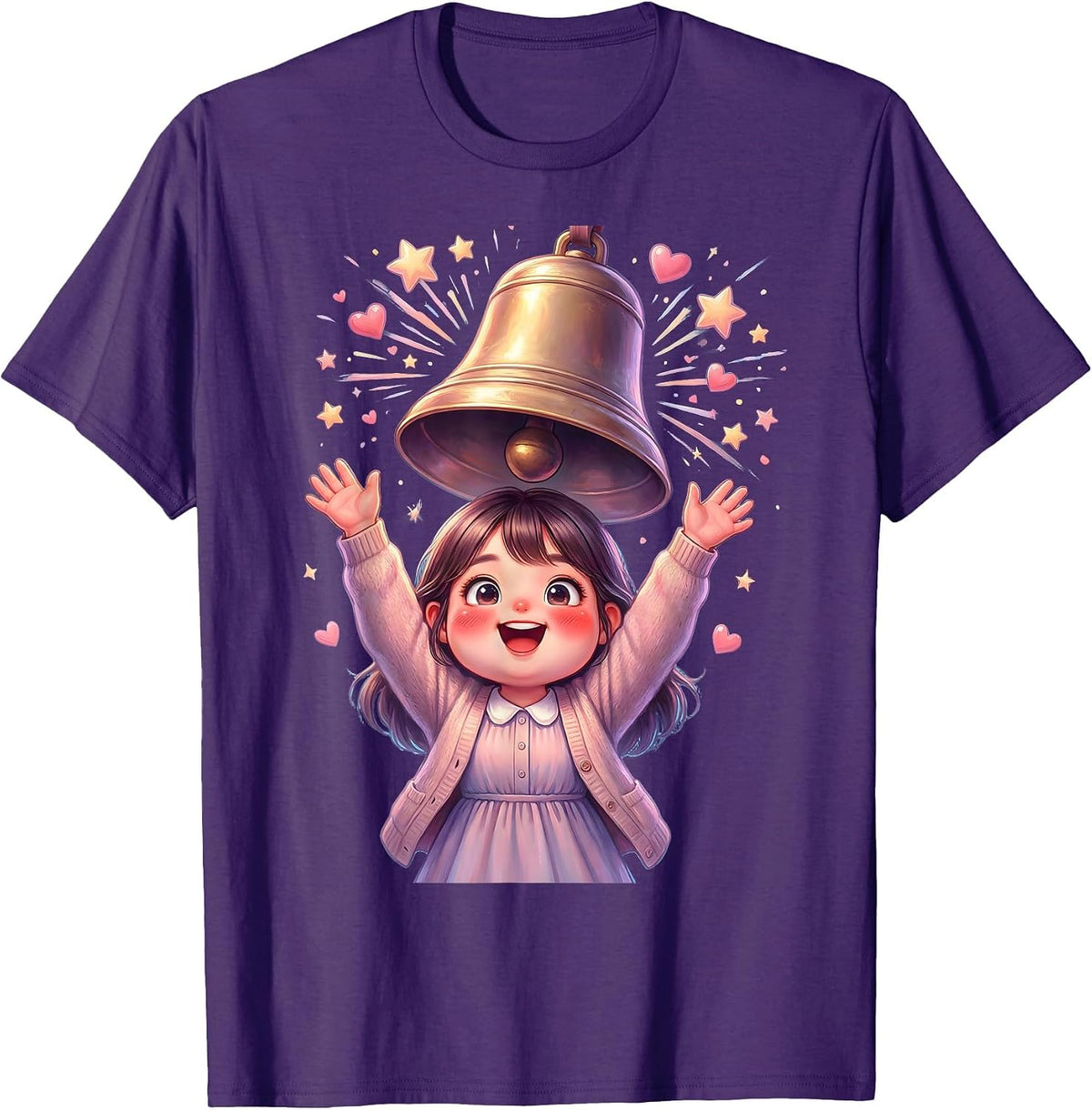Elementary Teacher Ringing School Bell Illustration T-Shirt - Purple