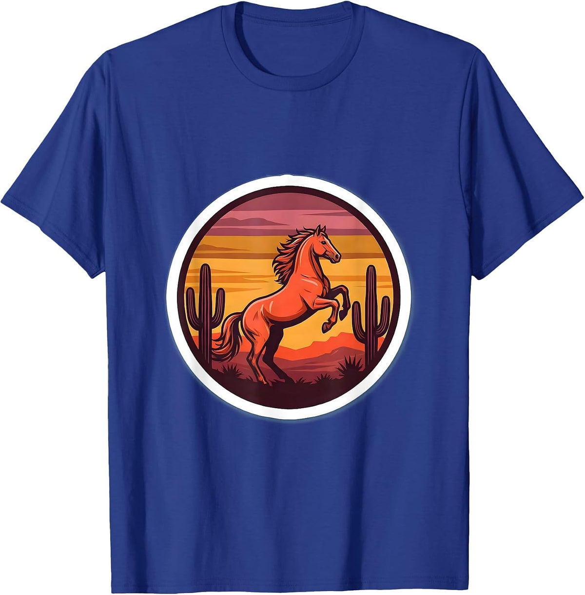 Horse Silhouette Desert Sunset Western Design T-Shirt - Royal Blue