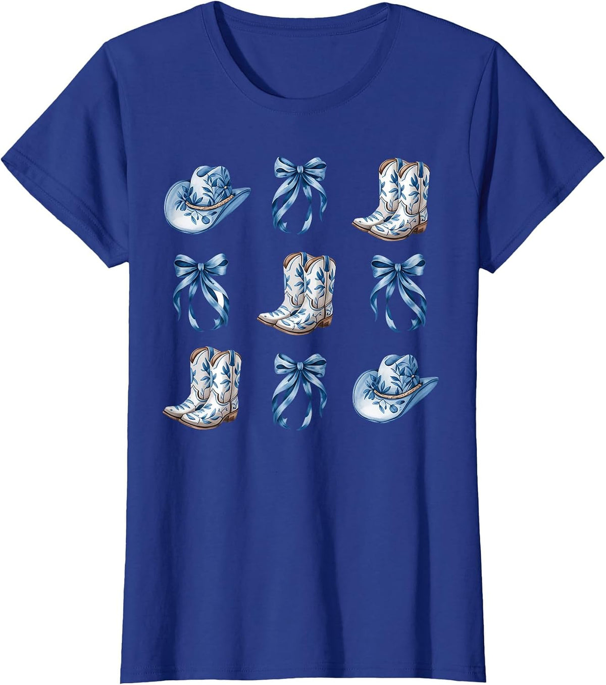 Blue Coquette Cowgirl Bows Boots Cowboy Hat Western T-Shirt - Royal Blue
