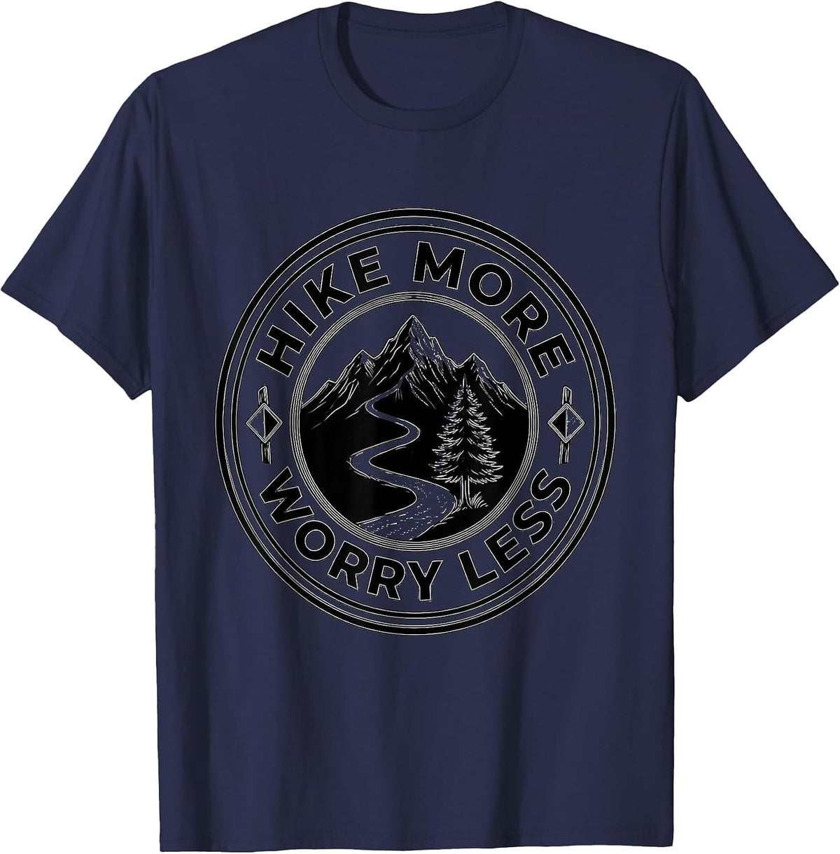 Hike More Worry Less Outdoor Adventure Design T-Shirt - Navy Blue