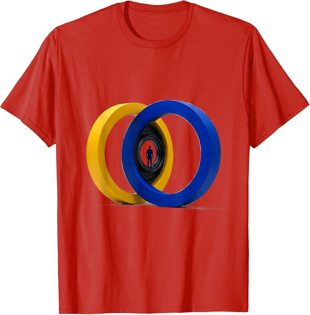 Men's Yellow and Blue Open Rings Down Syndrome Awareness Support T-Shirt - Red