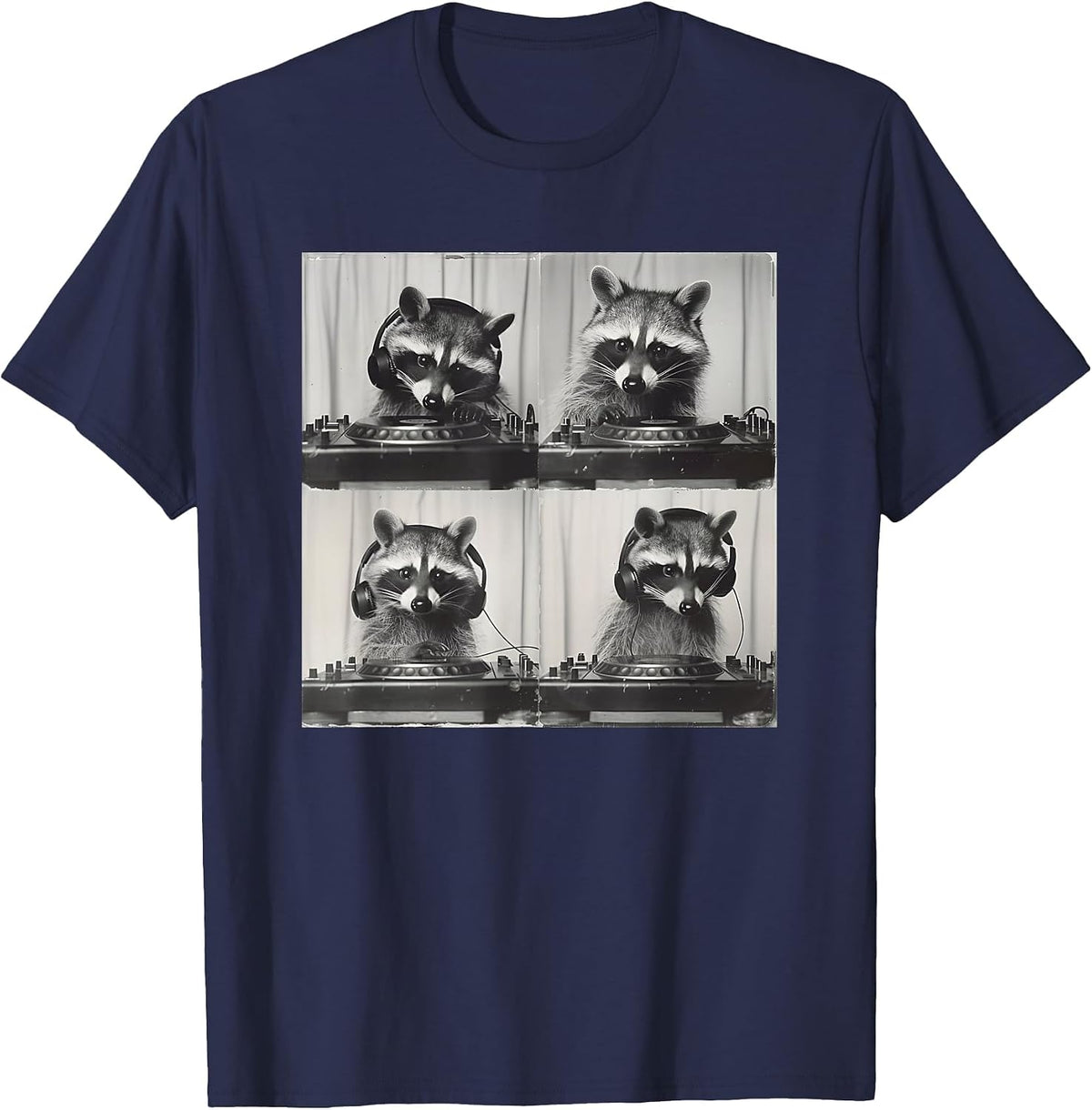 Party Raccoon DJ T-Shirt - Navy Blue