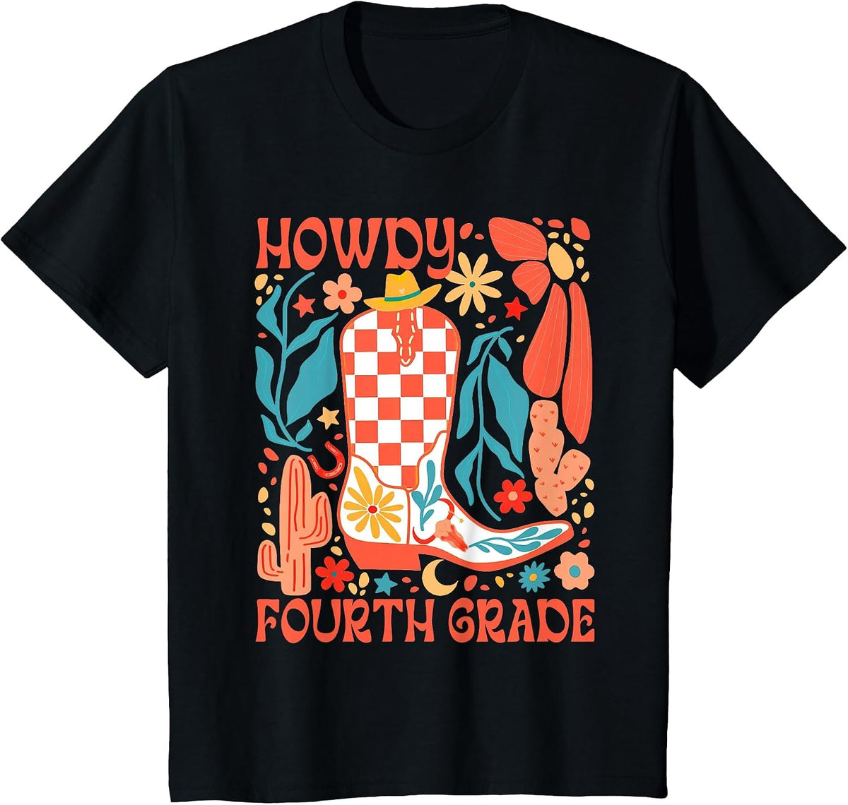 4th Grade Teacher Western Back to School Howdy Fourth Grade T-Shirt - Black