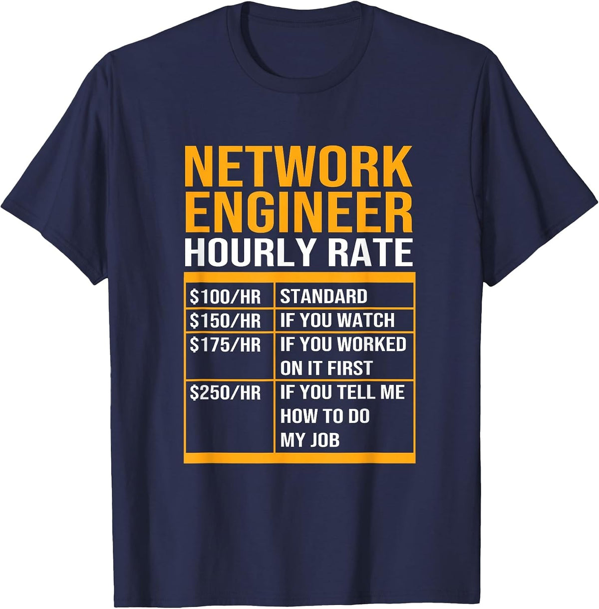 Network Systems Network Engineers Hourly Rate T-Shirt - Navy Blue