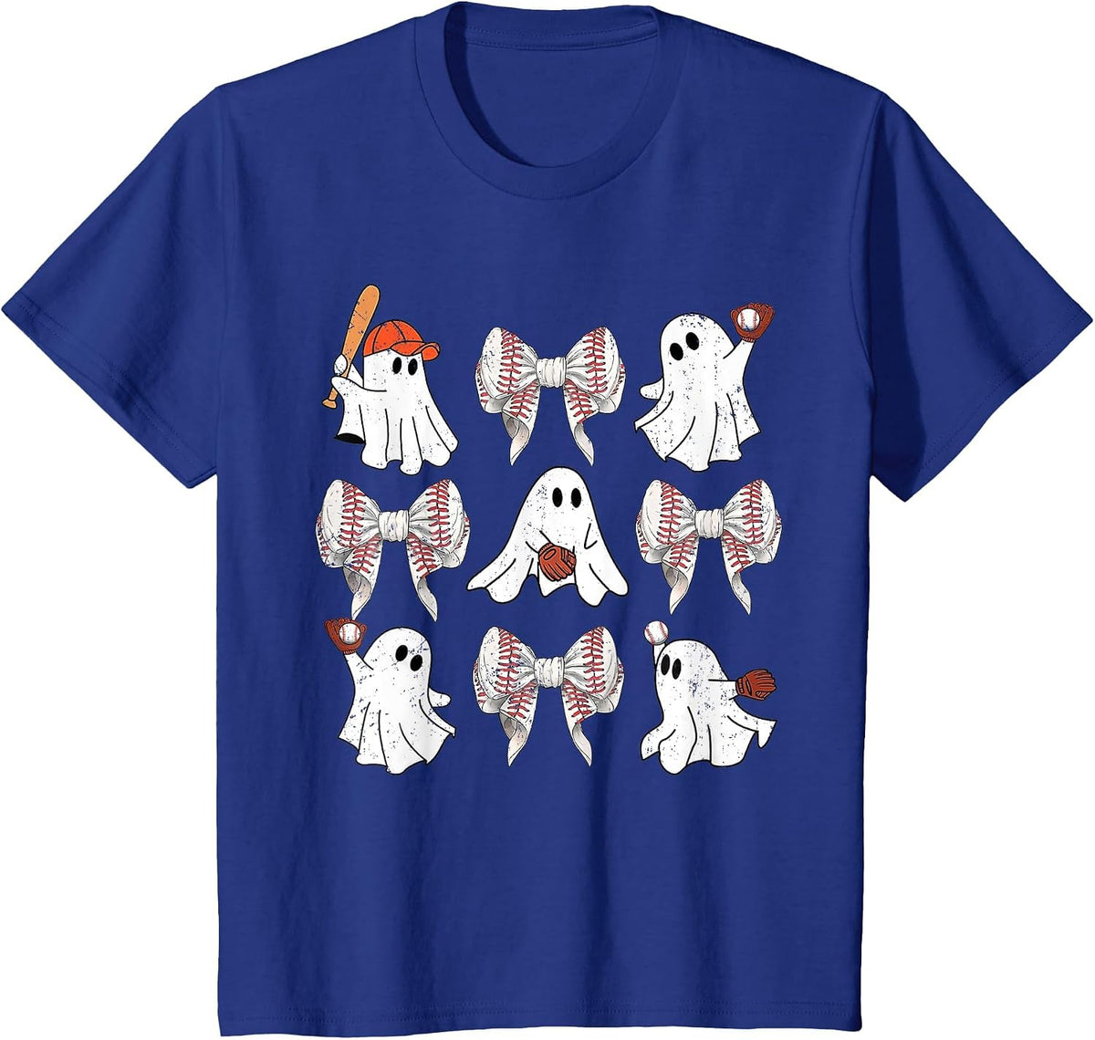 Baseball Player Halloween Bow Coquette Ghost Halloween Tee T-Shirt - Royal Blue