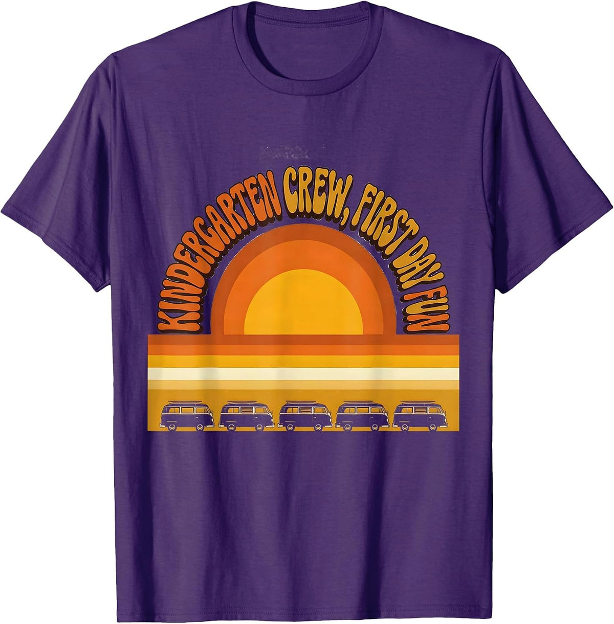 Men's Kindergarten Crew First Day Fun Retro 70s Back To School T-Shirt - Purple