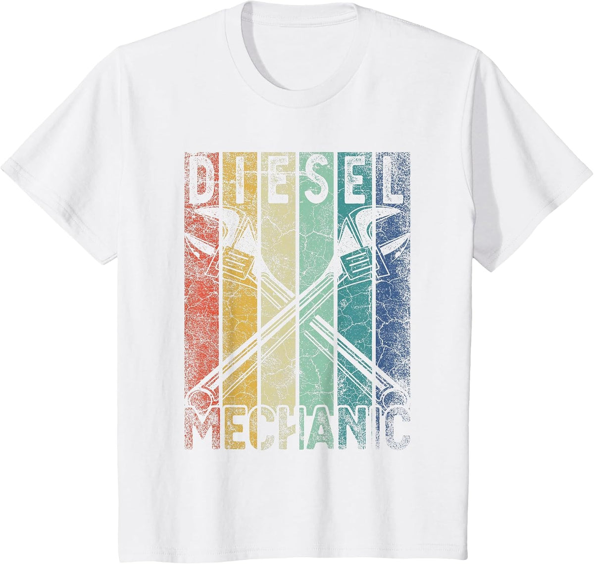 Vintage Diesel Mechanic Funny Car Garage Mens Distressed T-Shirt - White