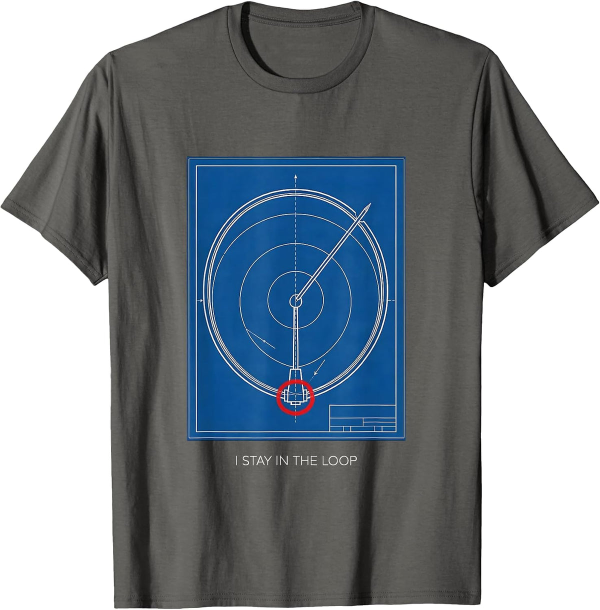 I Stay In The Loop Technical Blueprint Ham Radio Operator T-Shirt - Asphalt Grey