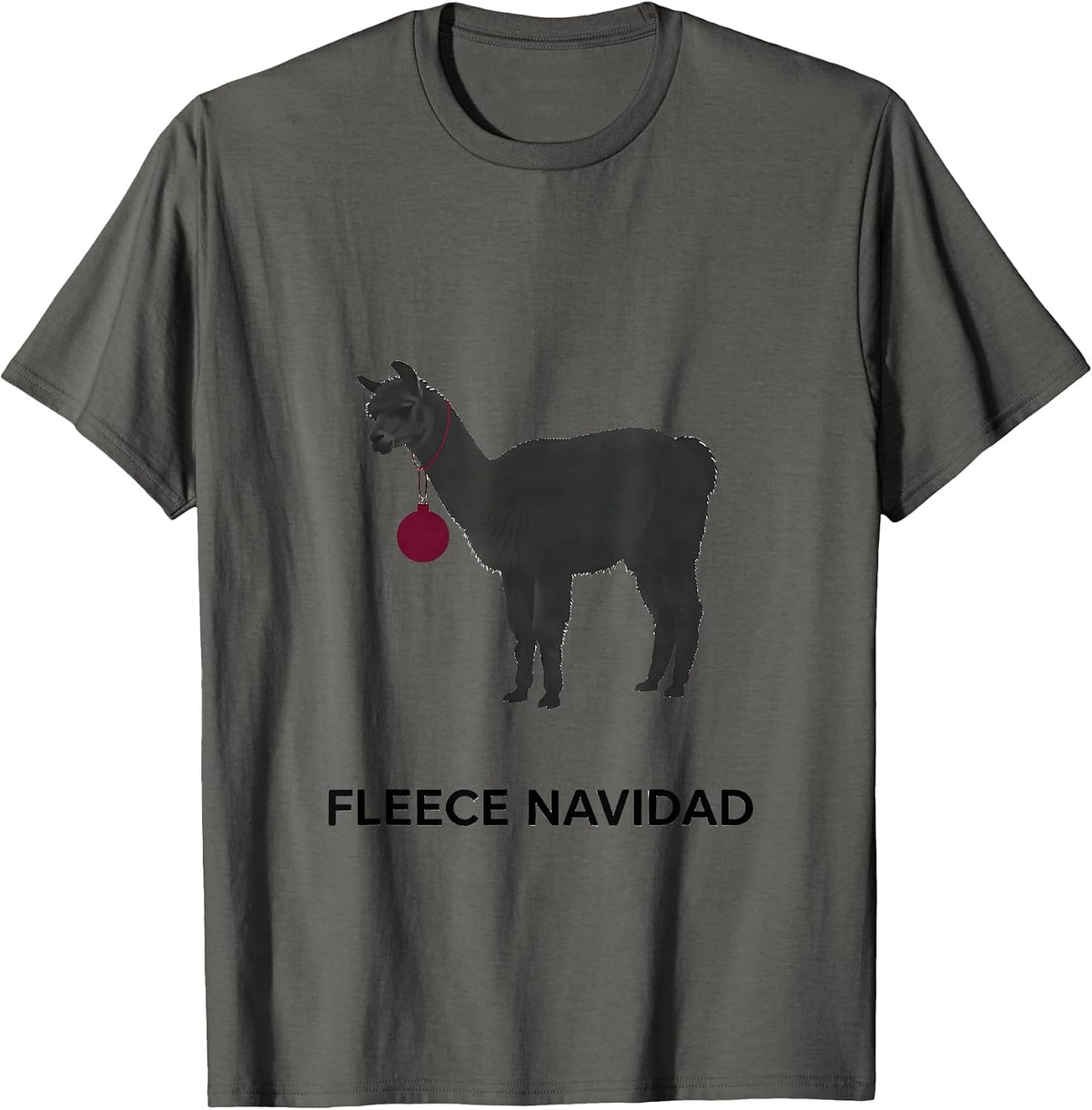 Men's Llama Slouch Funny Christmas Pun Fleece Navidad Gift T-Shirt - Asphalt Grey
