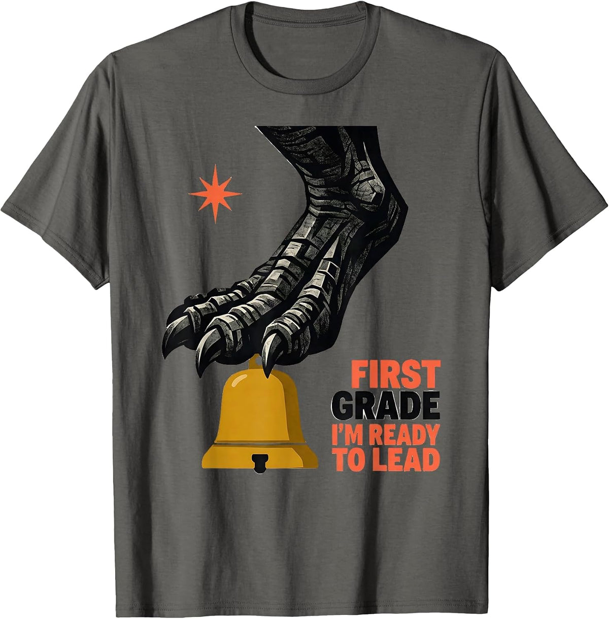 Men's First Grade I'm Ready To Lead Playful Dinosaur Boy Back T-Shirt - Asphalt Grey
