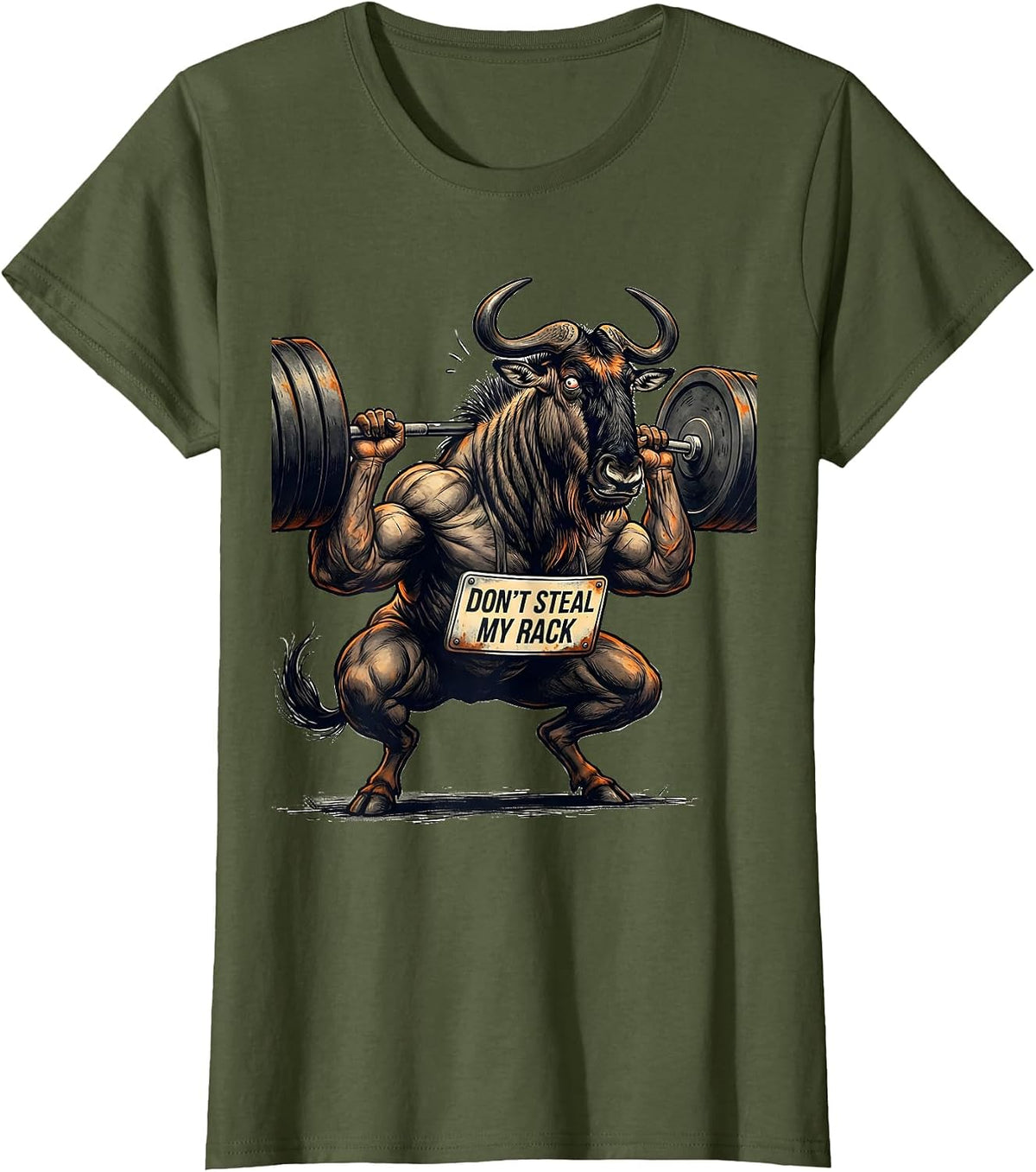 Women's Don't Steal My Rack Funny Gym Workout Weightlifting Humor T-Shirt - Olive Green