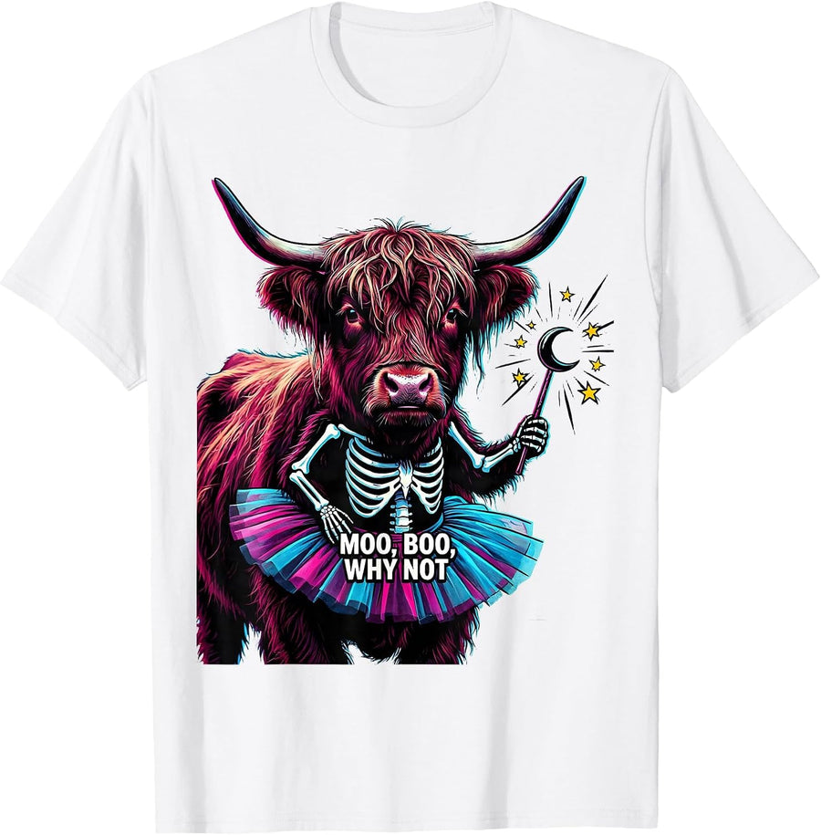 Men's Moo Boo Why Not Pop Art Highland Cow Halloween Costume Humor T-Shirt - White