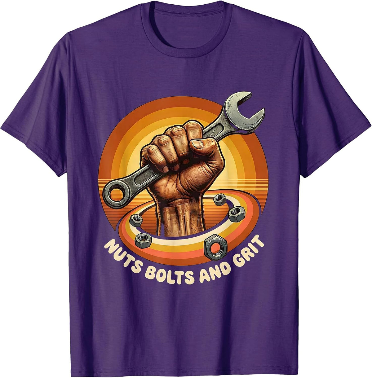 Men's Nuts Bolts and Grit Mechanic Design T-Shirt - Purple
