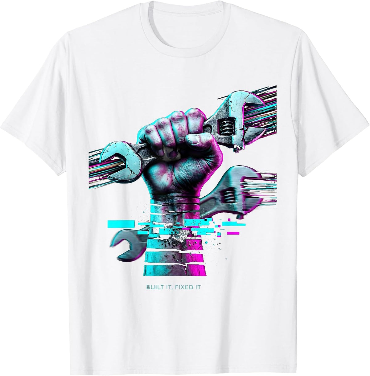 Men's Built It Fixed It Mechanic Graphic Design T-Shirt - White