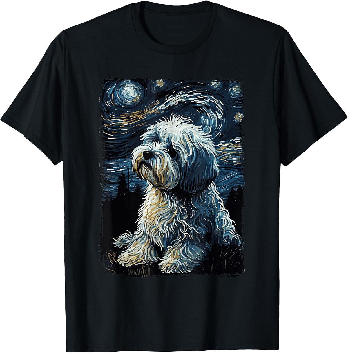 Havanese Dog Starry Night T-Shirt - Black