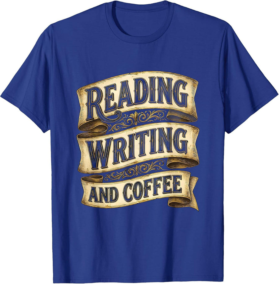 Reading Writing and Coffee First Grade Teacher Design T-Shirt - Royal Blue