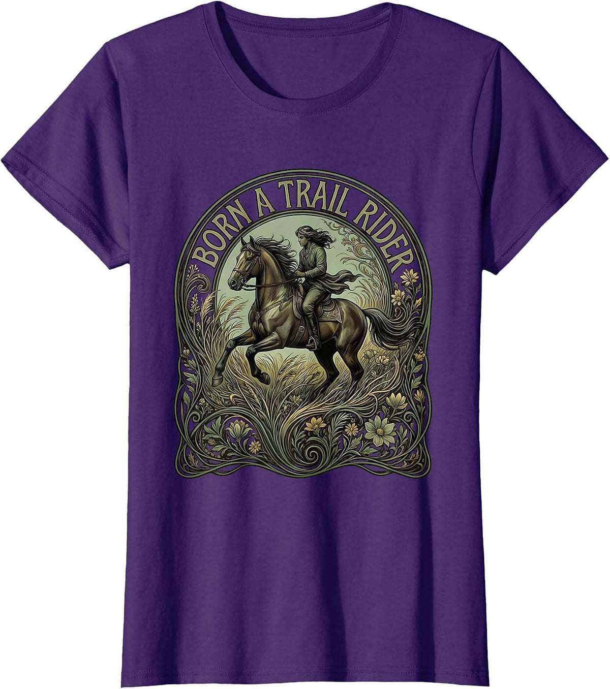 Women's Born a Trail Rider Western Cowboy Design T-Shirt - Purple